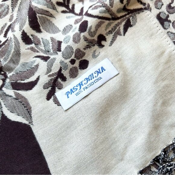 Pashmina Brown Tan Scarf with Fringe - Picture 4 of 6